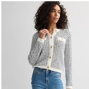 INDUSTRY Black & White Textured Button Front Sweater Jacket - XL